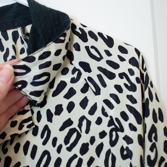 Colorblock Leopard Shirt Denim Collar Retro Black White Button 13/14 Dark Winter - Picture 10 of 11